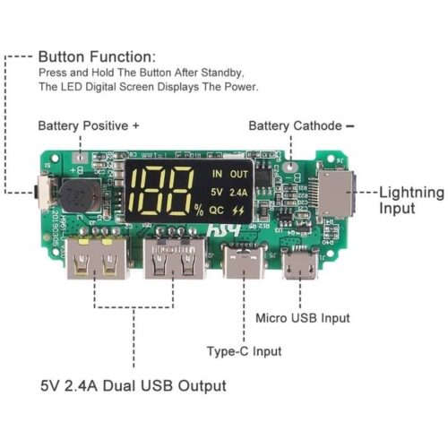 شارژر و بوستر با نمايشگر Micro/Type-C QC 2.4A